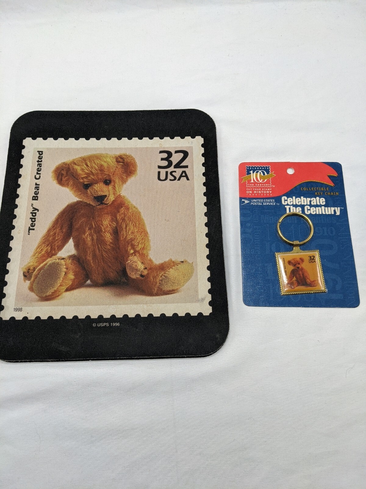 USPS 1996 Teddy Bear Created 32 USA Stamp Mousepad And Keychain