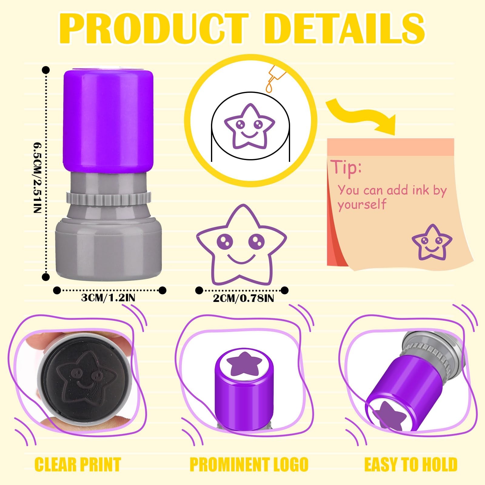 Yinder 24 Pcs Teacher Stamps for Classroom Self Inking 1.2 inches, Multicolor