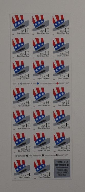 US SCOTT 3268c BOOKLET OF 20 H RATE STAMPS 33 CENT FACE MNH