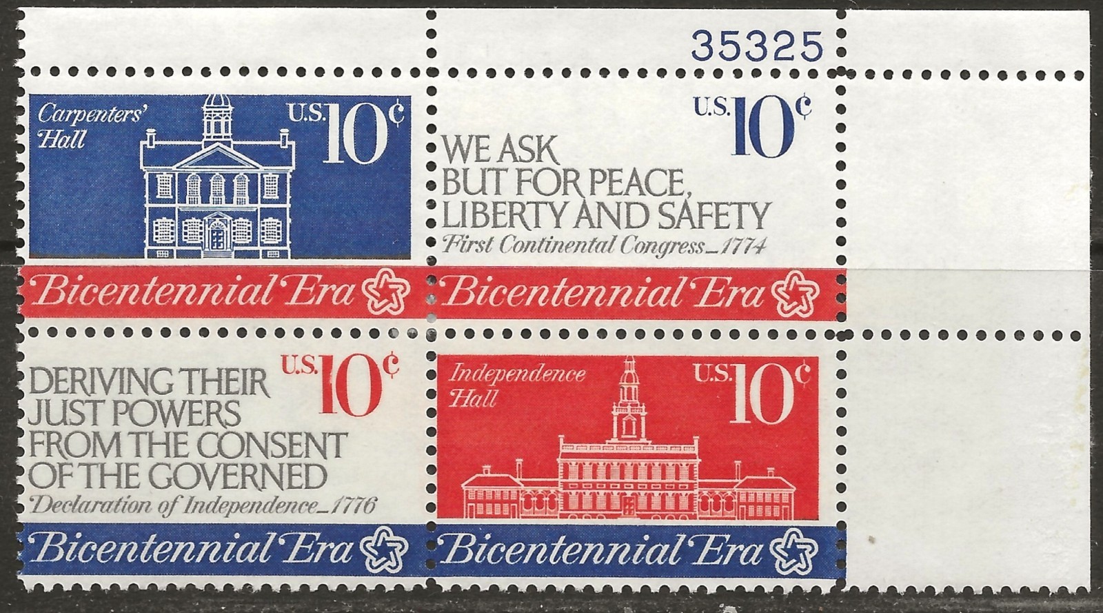 United States 1974. 10C First Continental Congress series. Block of Four. Unused