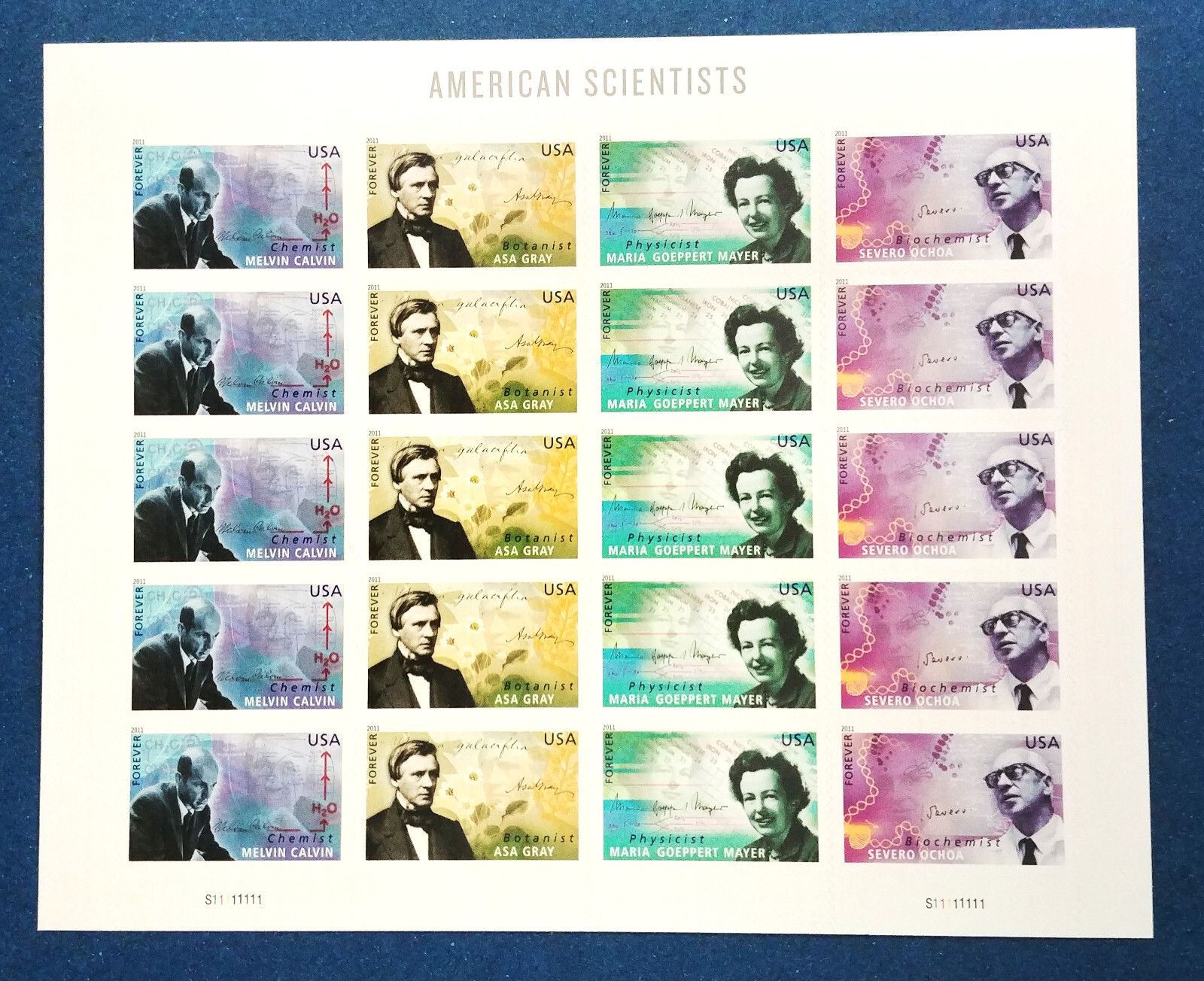 Forever stamps American Scientists sheet pane of 20 Calvin Gray Mayer Ochoa