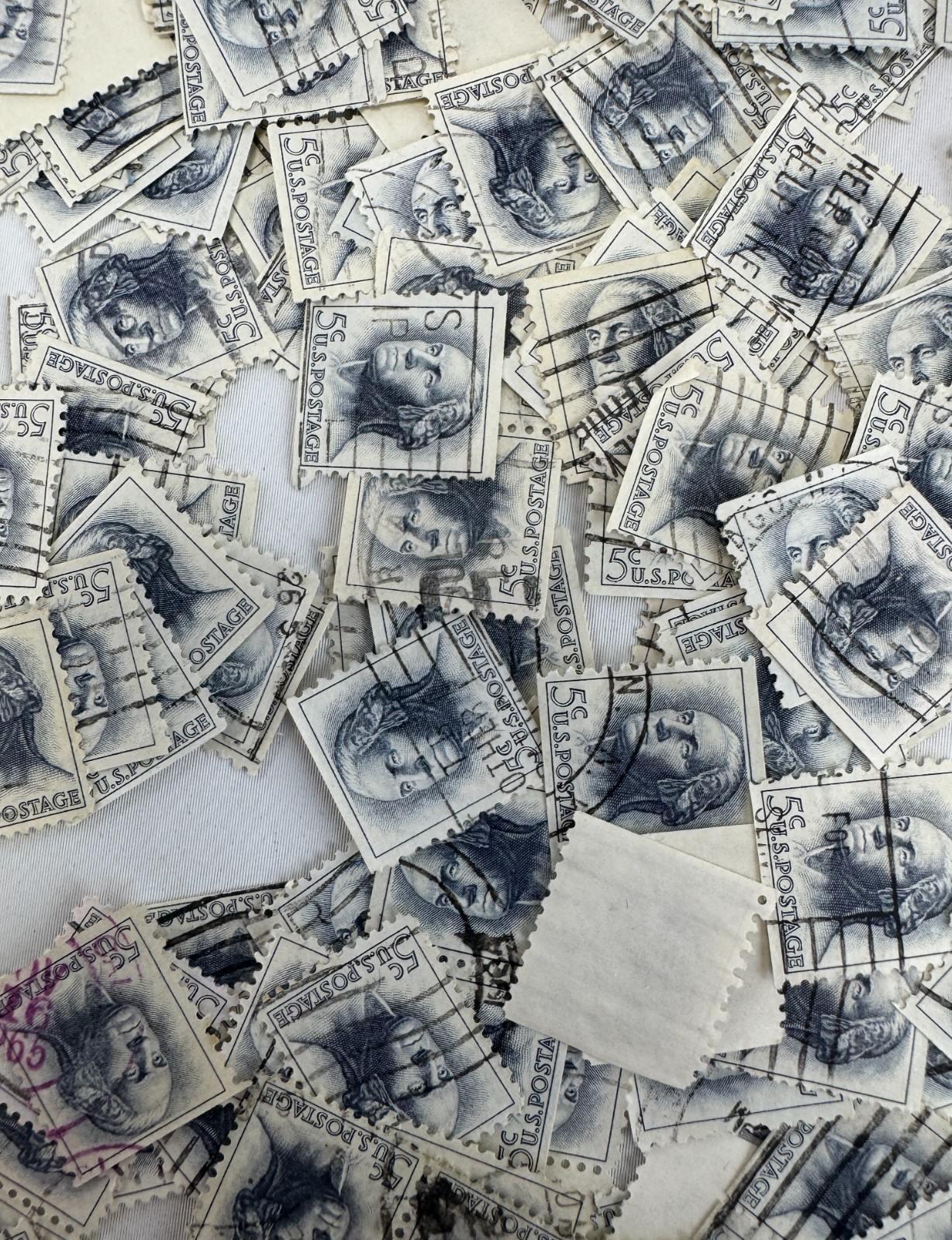 Cancelled Vintage Large Lot of Used US George Washington 5cent Definitive Stamps