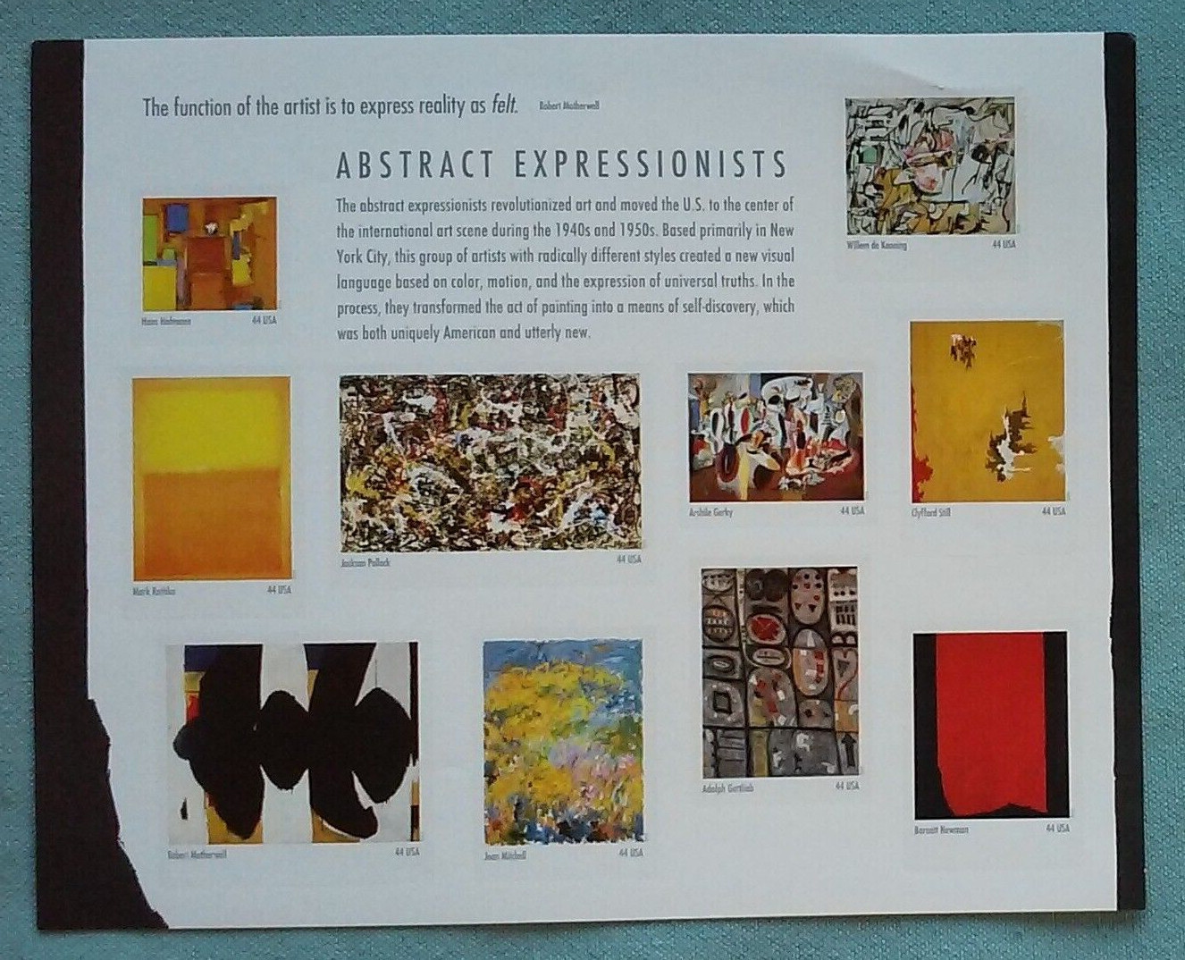 Three Sheet x 20 = 60 ABSTRACT EXPRESSIONISTS 44¢ US Postage Stamps USA Sc 4444