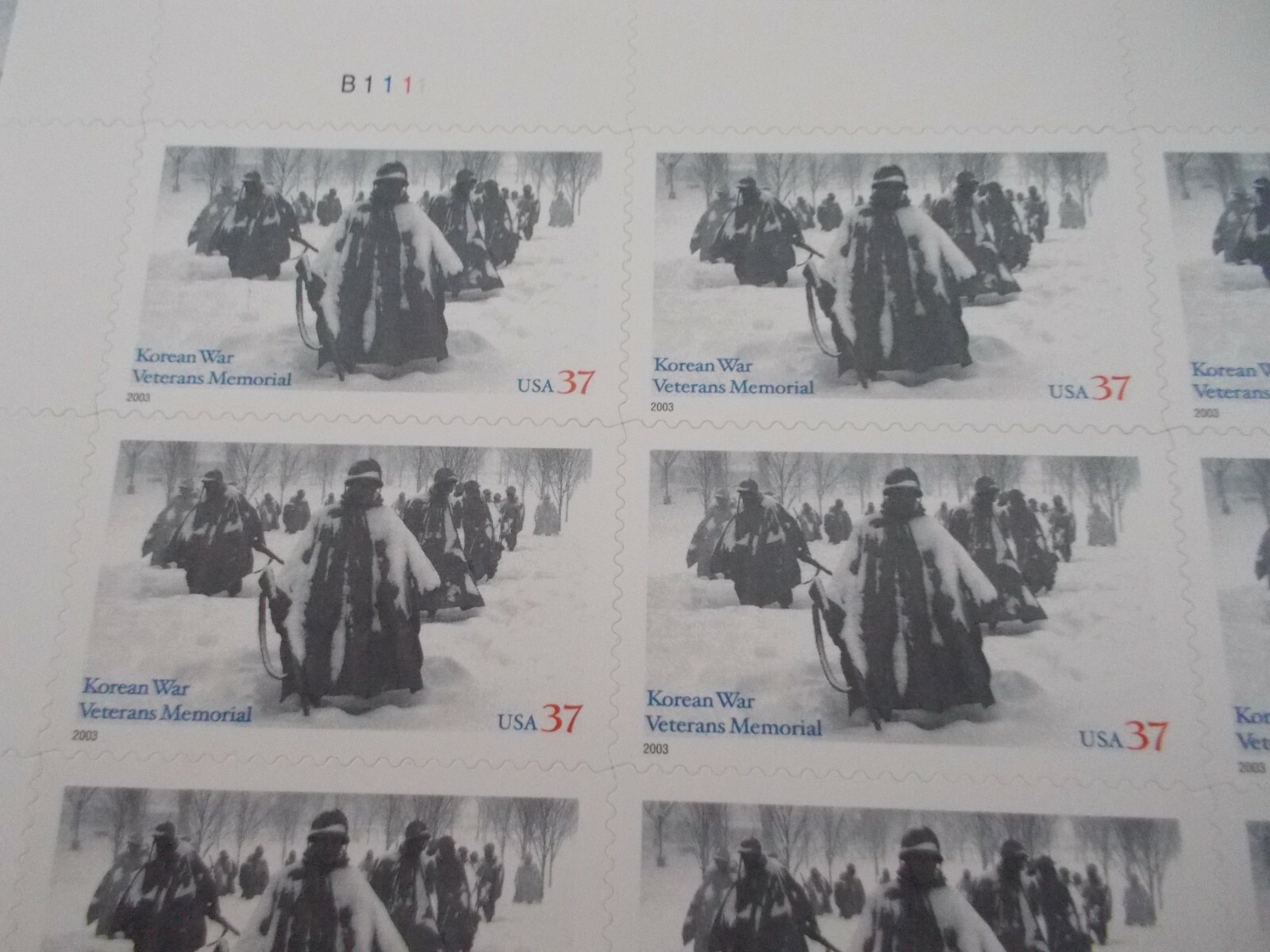 #3803 KOREAN WAR VETERANS MEMORIAL SHEET OF 20 37 CENT STAMPS 2002/2003 MNH