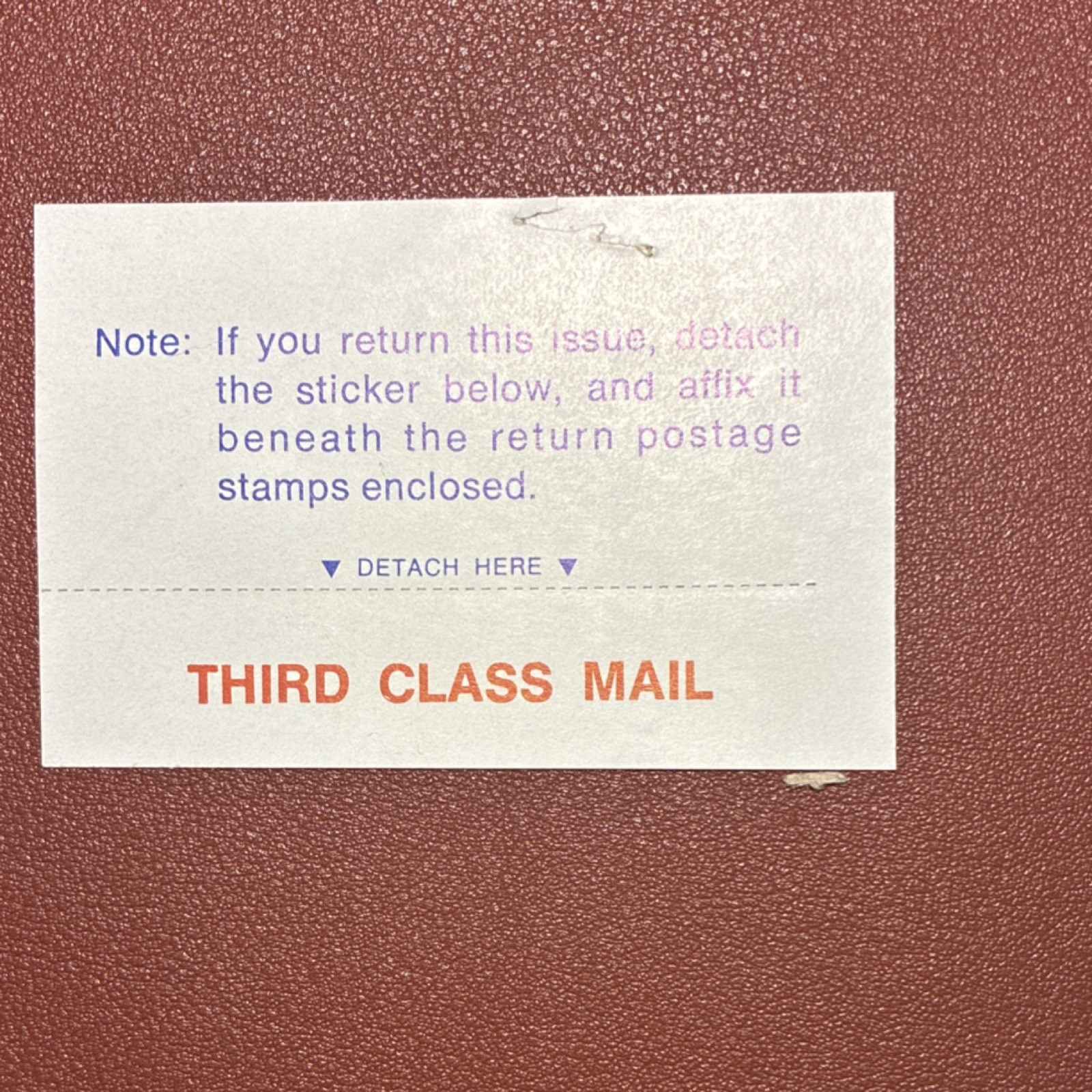 Third Class Mail Return Postage Label Sticker, White Orange Blue United States