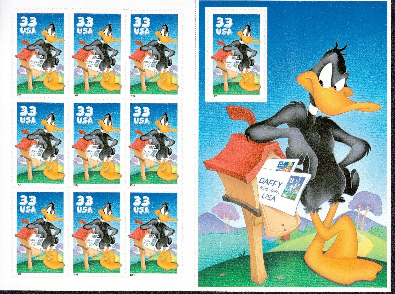 Daffy Duck booklet MINT NH 33 cent Postage stamp 1999 WB #3306