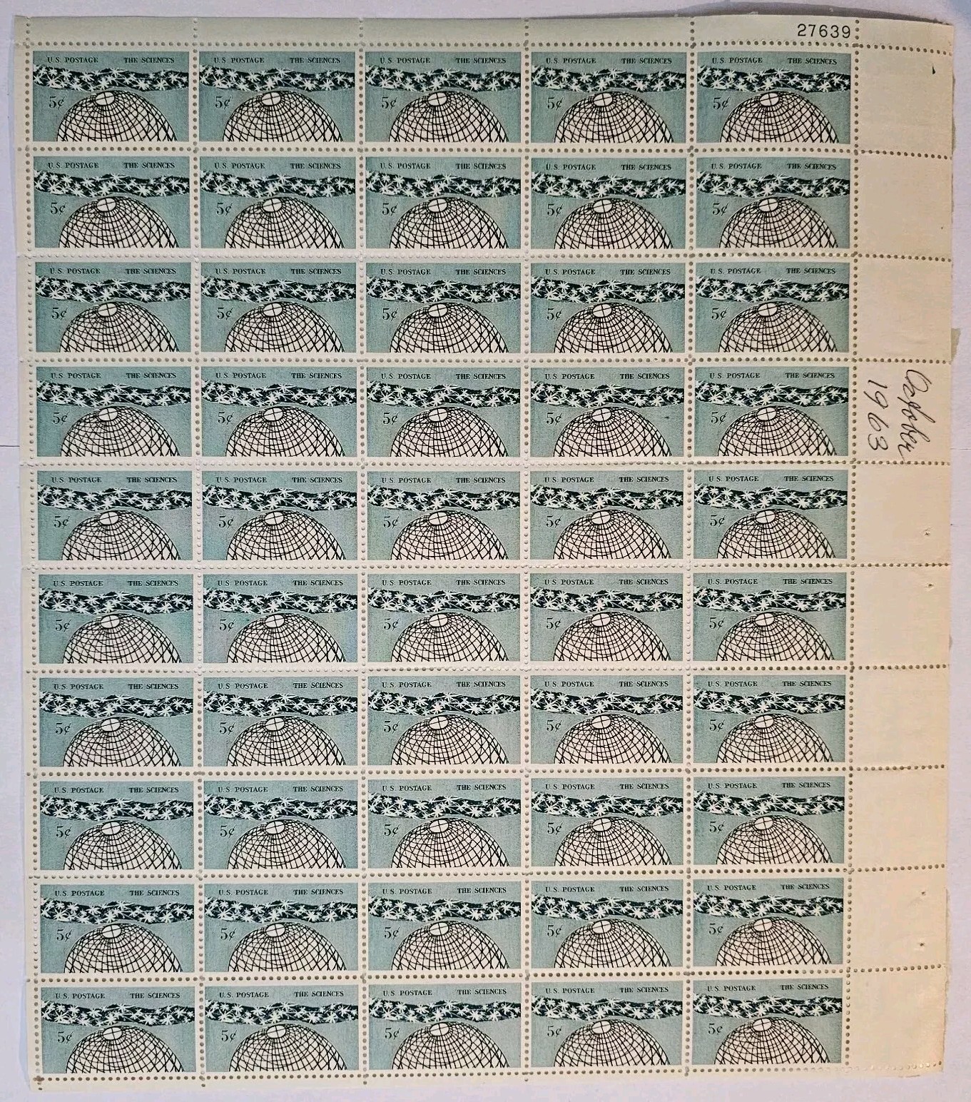 Stamp US Postage 5c 5 Cent Sheet OF 50 Stamps The Sciences 1963