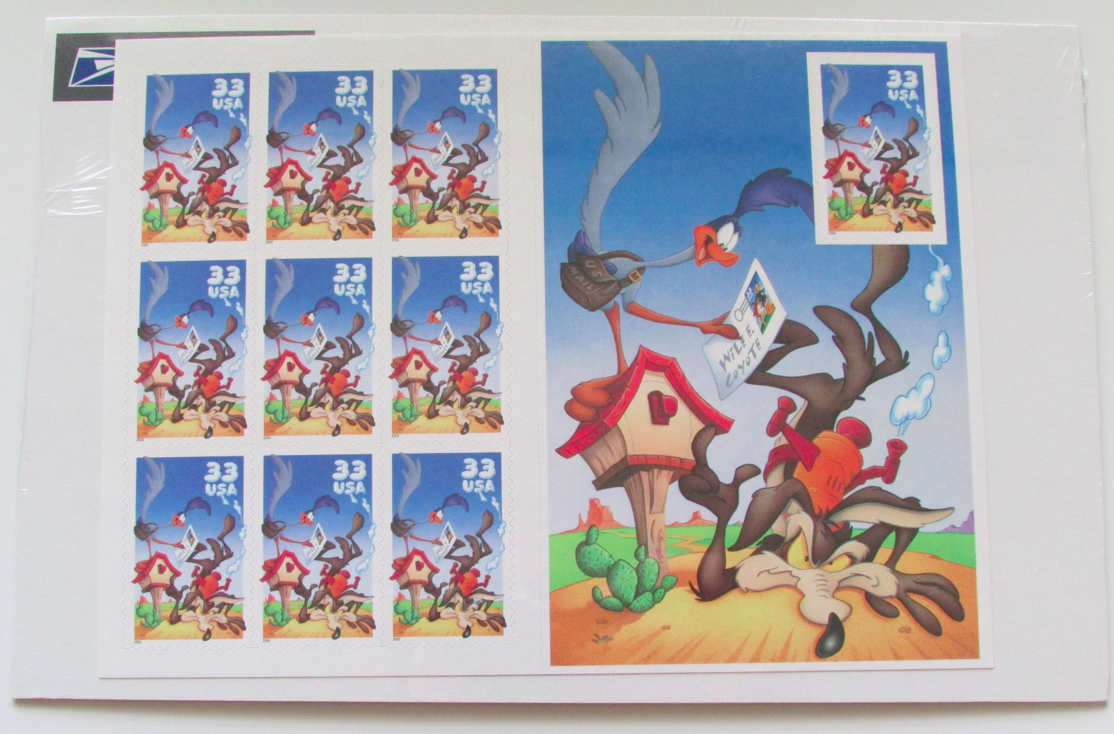 USPS Coyote Road Runner Complete Sheet 2000 33 Cent Stamps Set of 10