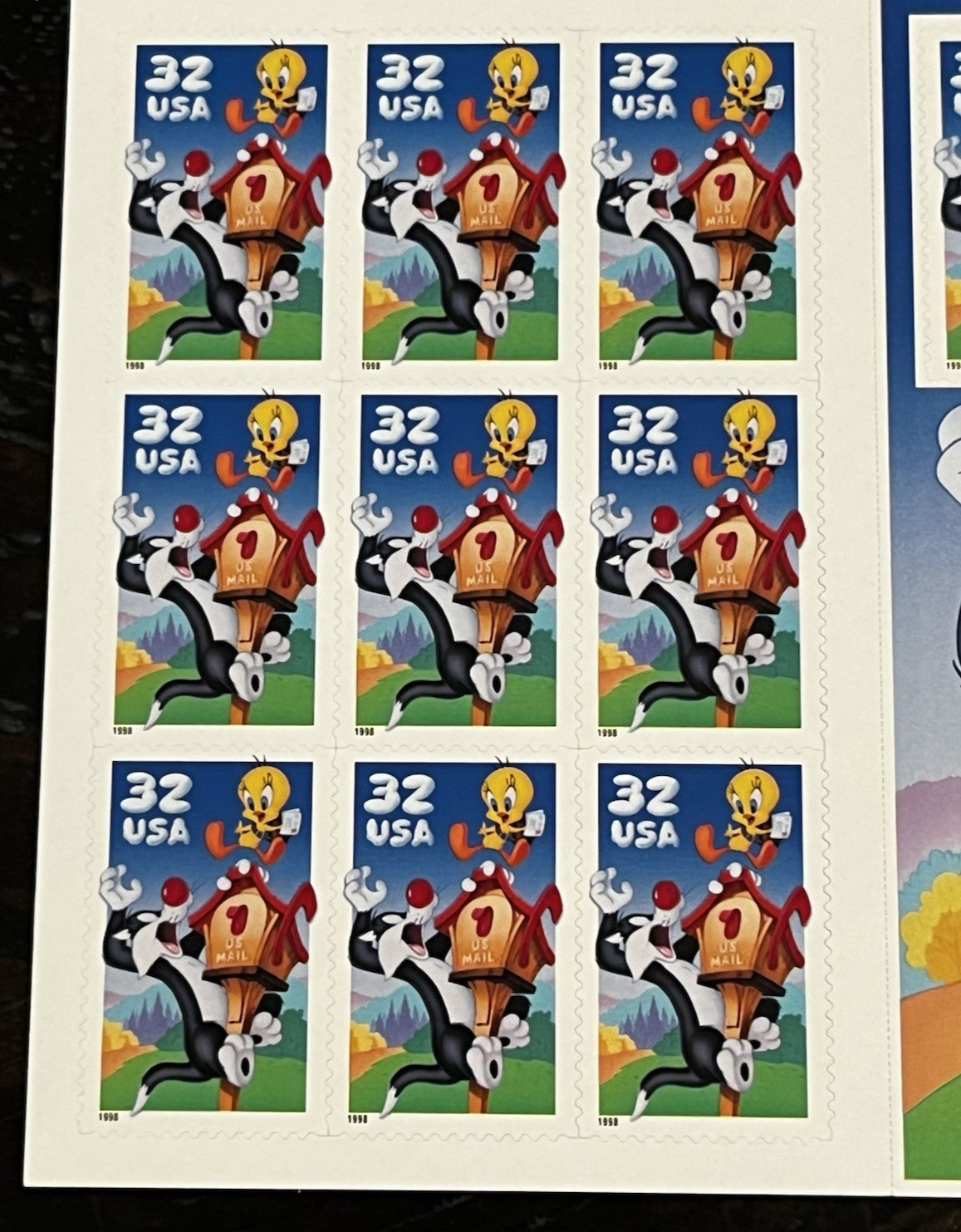 Scott# 3204 Sylvester & Tweety Bird Pane of 10×32¢ 1998 Stamps MNH Sheet
