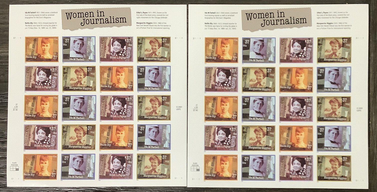 Lot Of 2 Full Sheets Of Women in Journalism 37 Cent Stamps, 40 Stamps