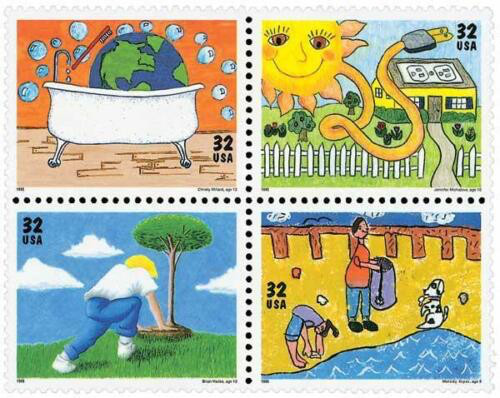 Five Sheets x 16 = 80 Of EARTH DAY KIDS CARE! 32¢ US Stamps. USA Sc # 2951-2954
