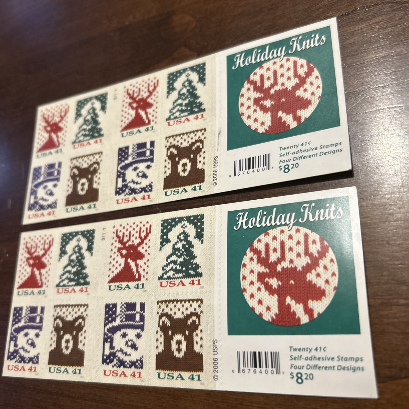 #4211-4214 CHRISTMAS HOLIDAY KNITS 41¢ – 2 Booklets x 20 = 40 Stamps FV$16.40