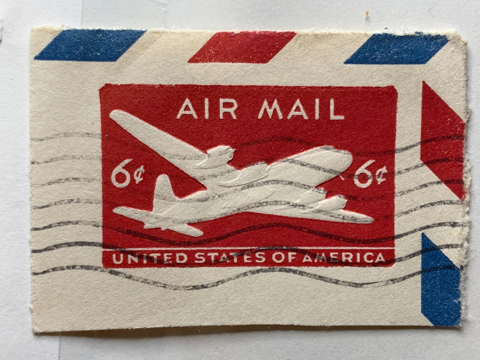 US 1950 #UC18 Air Mail 6c Carmine Skymaster Cut Square Used (3 pcs)