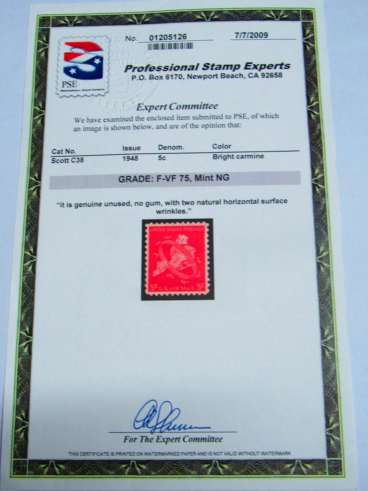 COLLECTIBLE PSE Certified Stamp! 1948 U.S. POSTAGE Air Mail 5¢ Stamps STP-123-IB