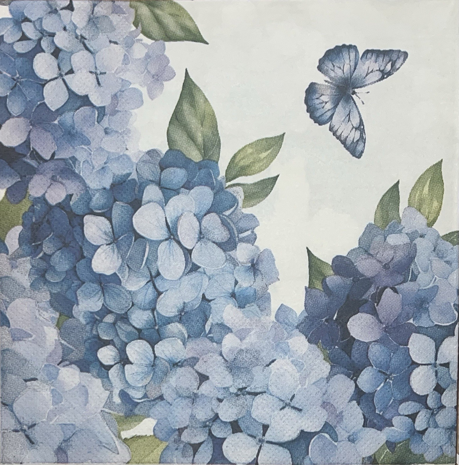 TWO Paper LUNCHEON Decoupage Floral art Napkin Blue Hydrangeas Watercolor Flower