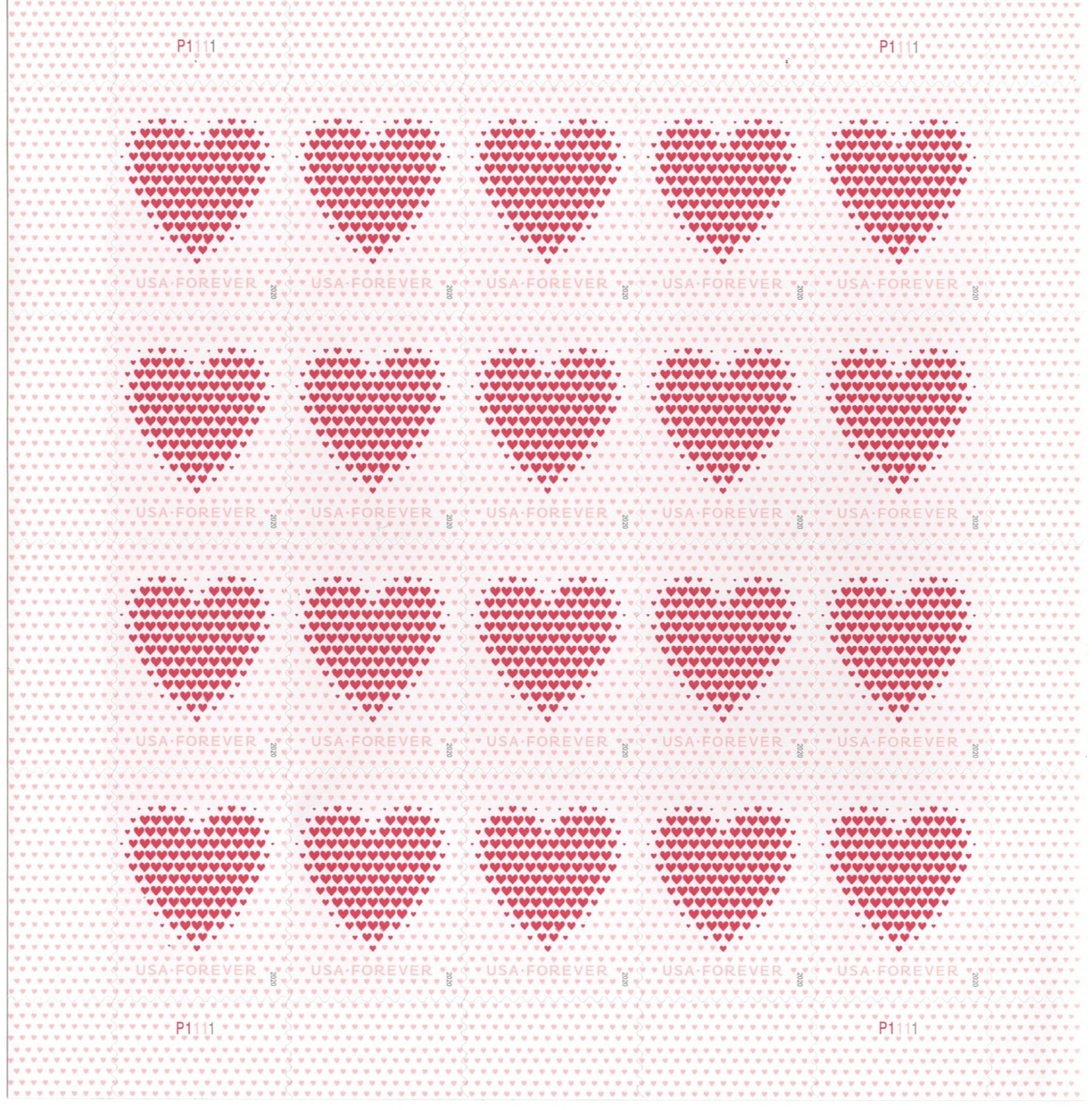 USPS SHEET OF 20 MADE OF HEARTS one ounce rate STAMPS Sent from OKC, OK
