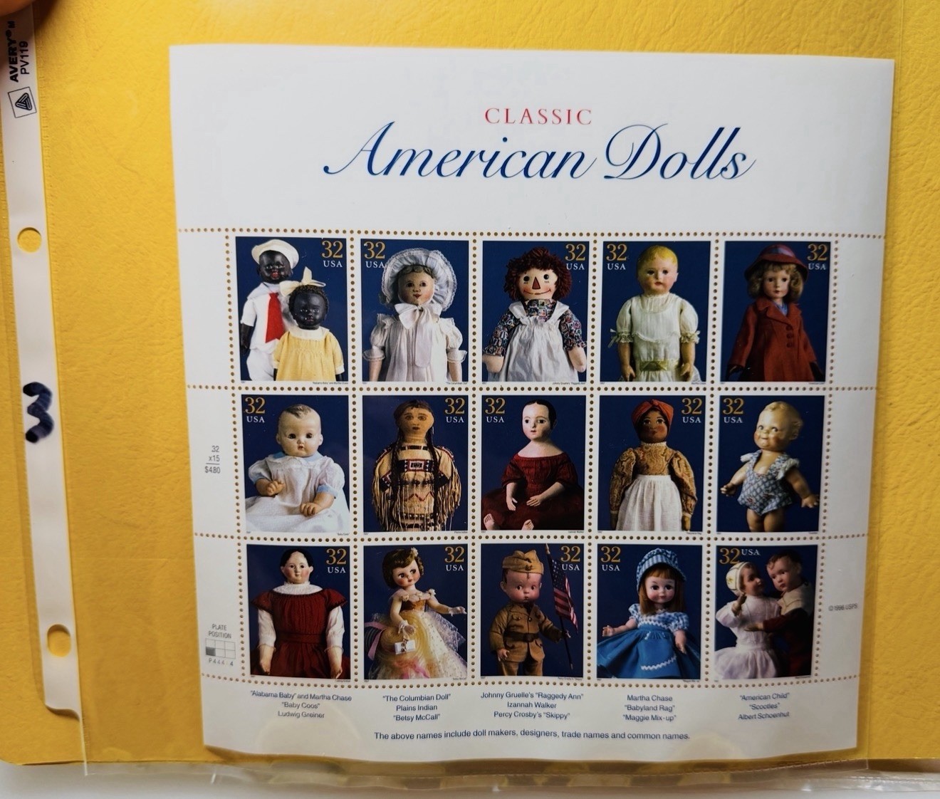USPS Classic American Dolls 32¢ Stamp Sheets Lot Of 3 Mint MNH Scott 3151