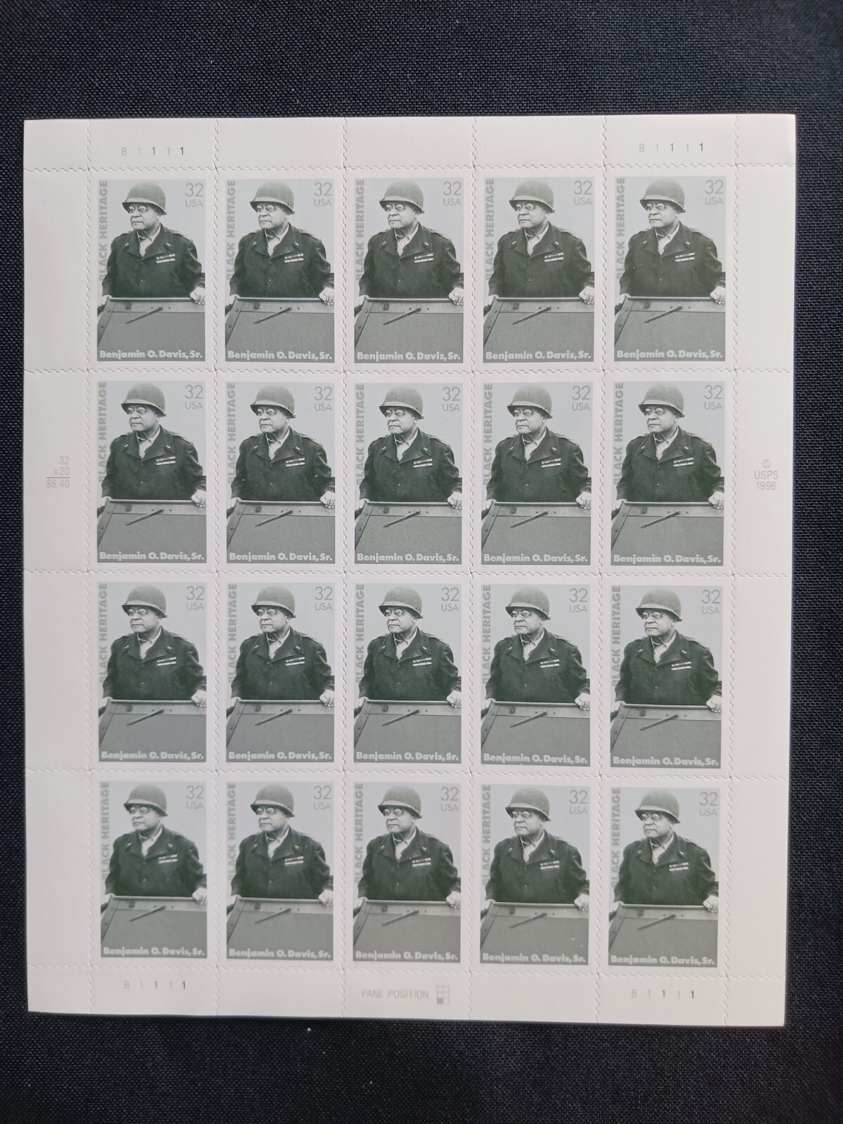 Scott #3121 Brig. General Benjamin Davis Sheet of 20 32 Cent