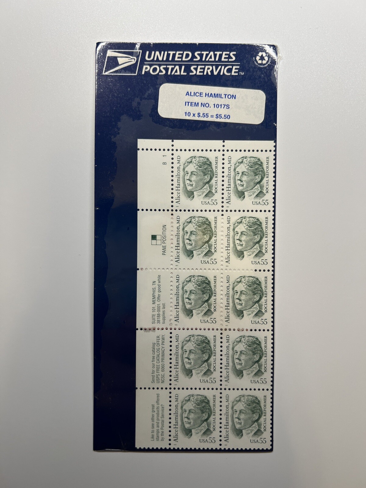 Scott #2940 Alice Hamilton MD Block of 10 Stamps, Sealed Item 1017S | 55c
