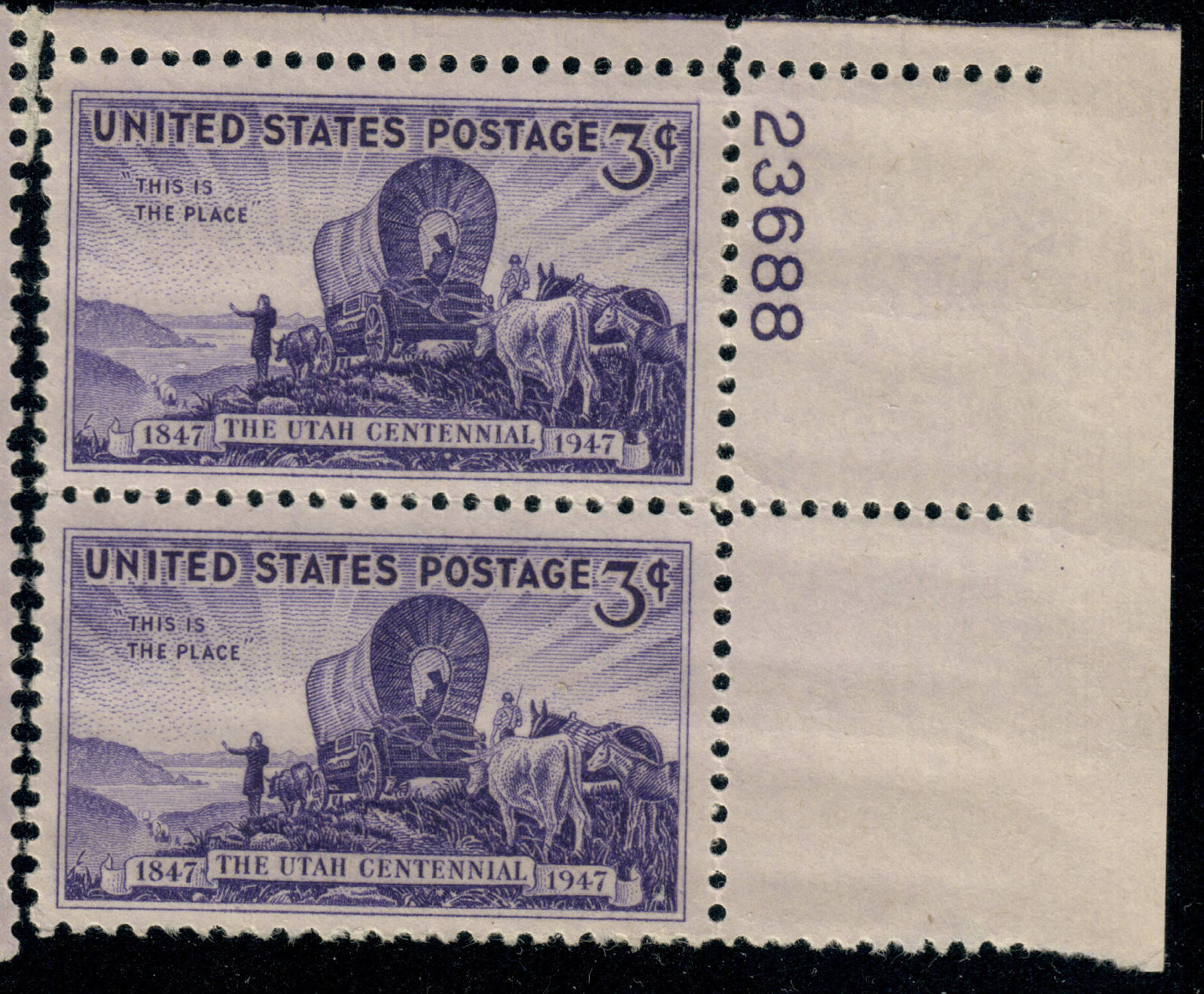 USA – 1947 – The 100th Anniversary of the Utah Settlement – 3¢ x2 – #2923