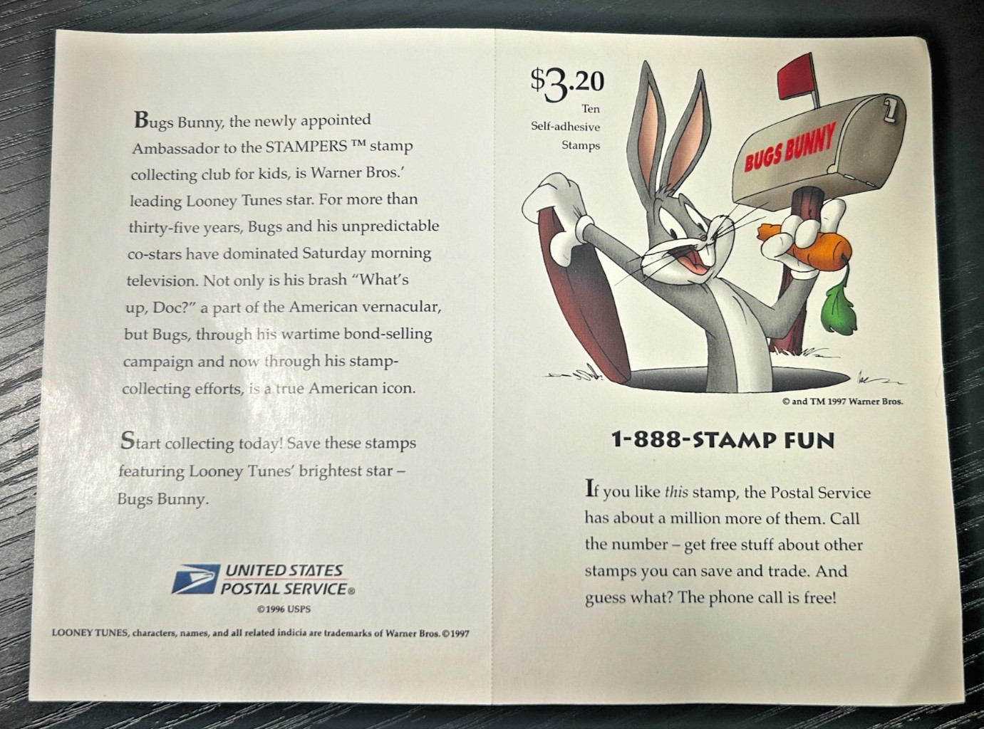 1997 USPS #3137 Looney Tunes Bugs Bunny Postage Stamps 32 cent Sheet of 10