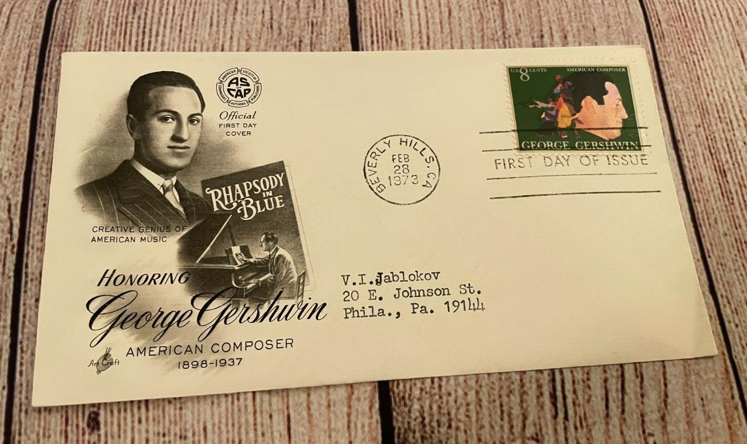 United States Postage Stamp & Envelope – First Day of Issue; Gershwin -1973 – 8c