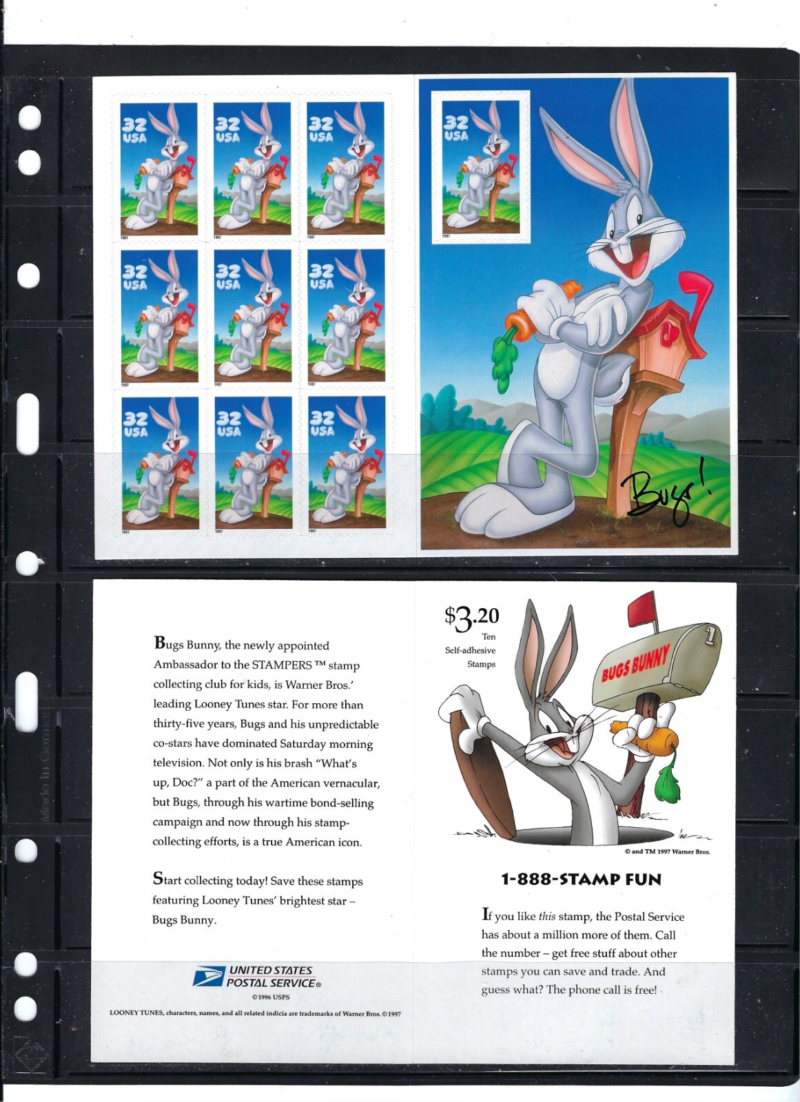 US: 1997 Sc#3137 32¢ Bugs Bunny 10 S/S XF NEW MNH OG 40602