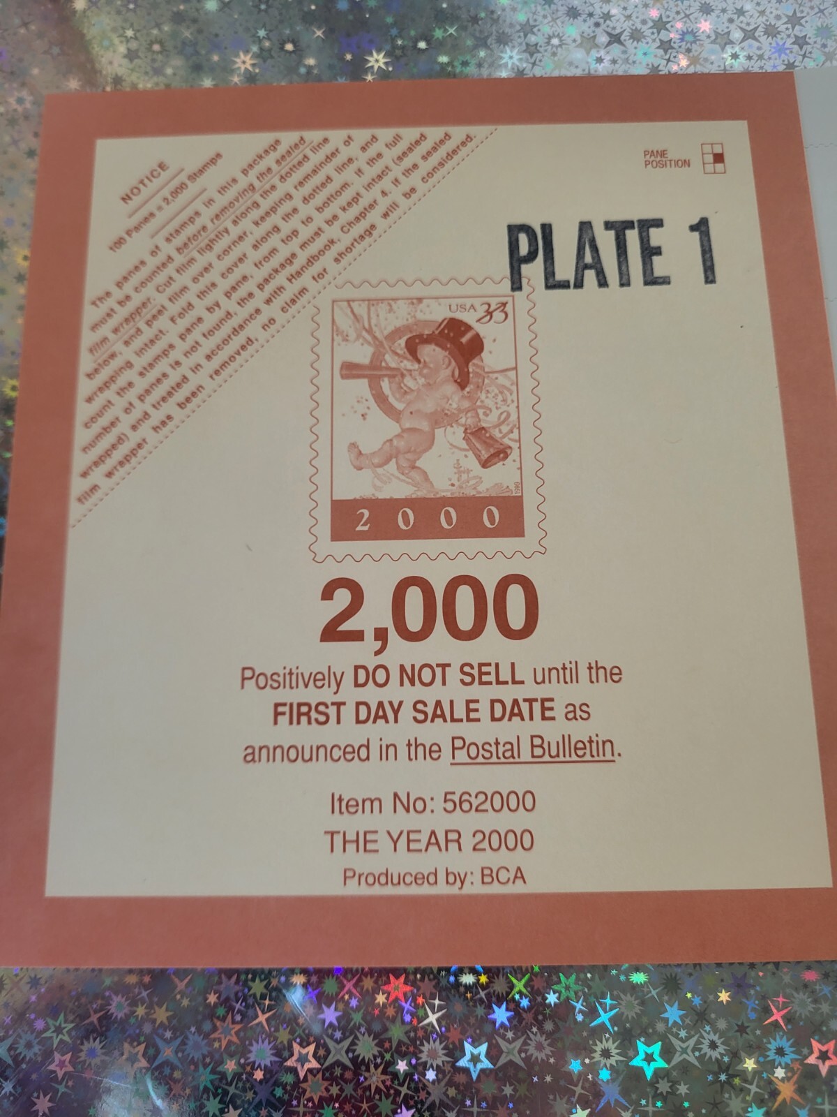 US Stamps Scott #3369 – 1999 33c Year 2000 Full Sheet of 20 MNH w/1st Day Sale