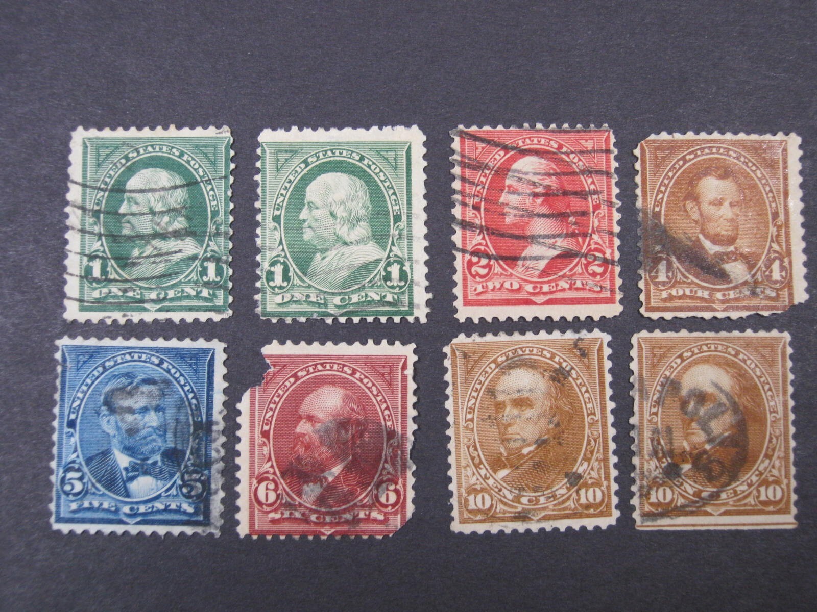 1897 REGULAR ISSUE 8 STAMPS 1 TO 10 CENT COLOR VARIATIONS DL PERF 12 USED