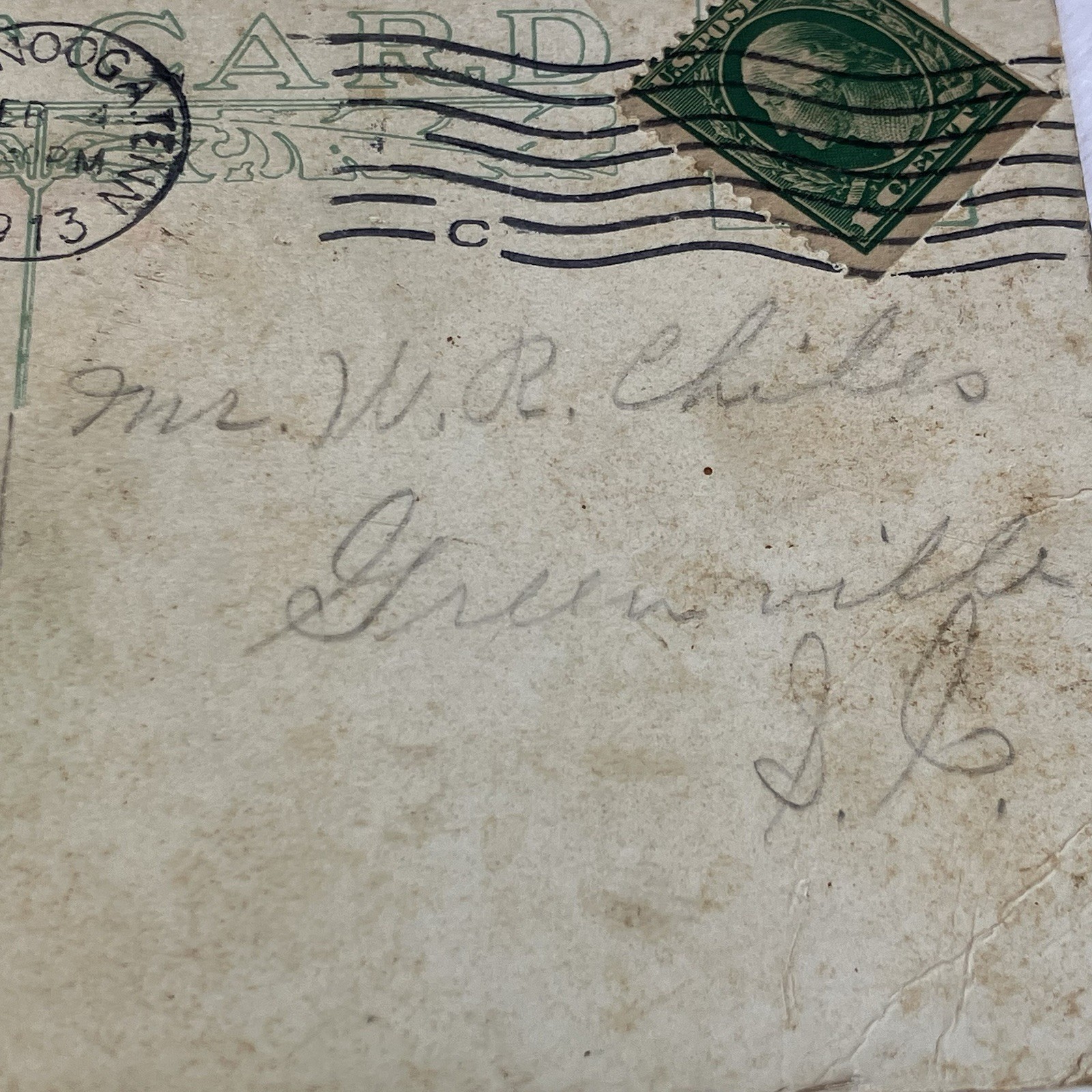 George Washington 1 Cent Stamp 1912 1913 Posted Chattanooga TN National Bank PC