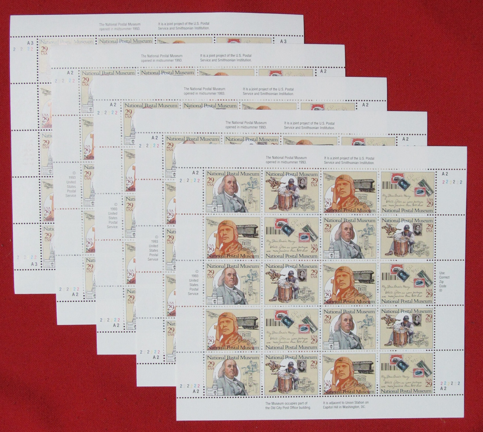 Four x 20 = 80 of NATIONAL POSTAL MUSEUM 29¢ US USA Postage Stamps Sc# 2779-2782