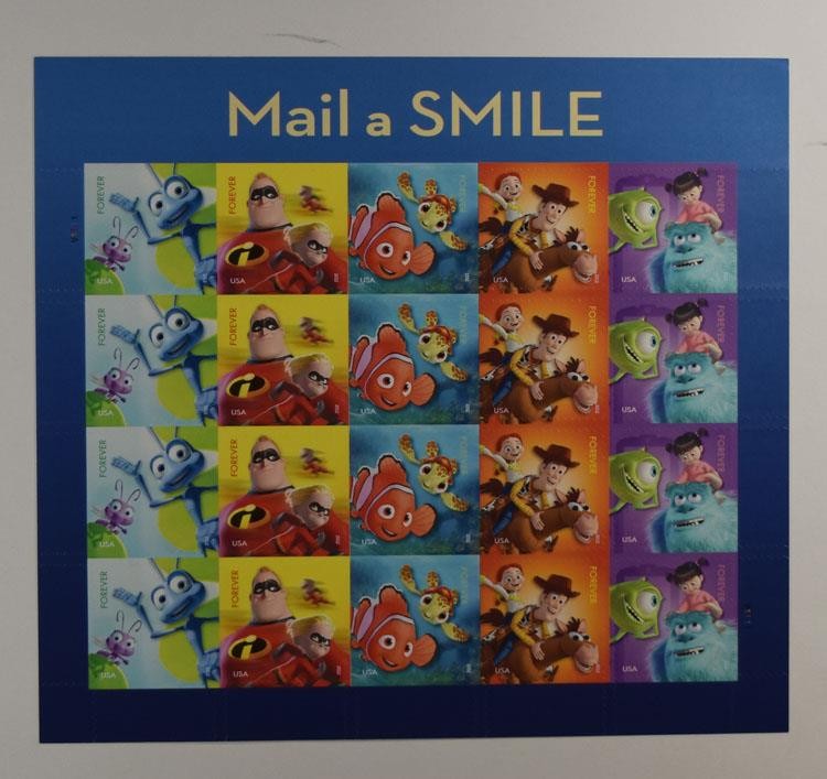 US SCOTT 4677 – 4681 PANE OF 20 DISNEY PIXAR MAIL A SMILE FOREVER STAMPS MNH