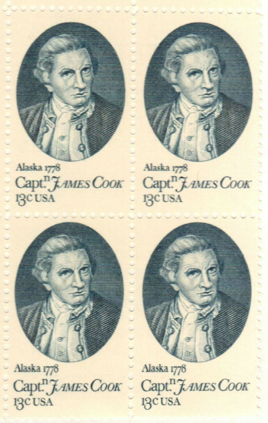 CAPTAIN COOK’S PORTRAIT-Block of 4 Collectible Unused 1978 Stamps–FREE SHIPPING