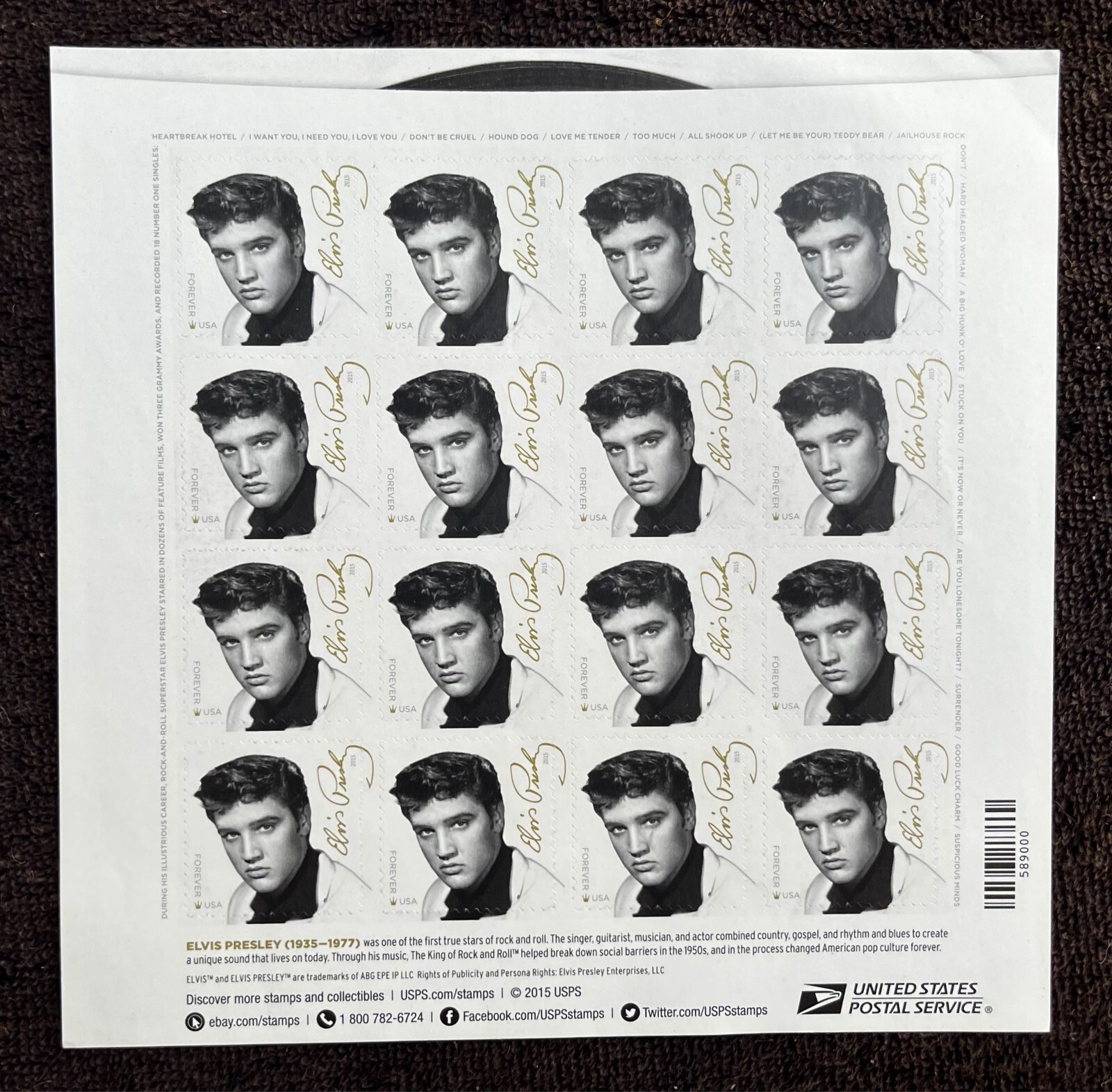 ELVIS 2017 Vintage USPS STAMP PAGE United States Postal Service