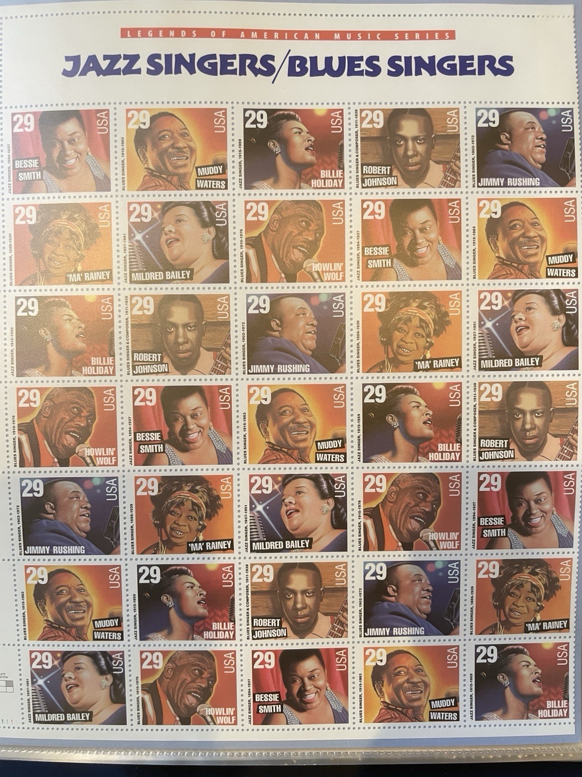 Set of 11 Full Sheets: LEGENDS OF AMERICAN MUSIC SERIES, US Postage Stamps, USA