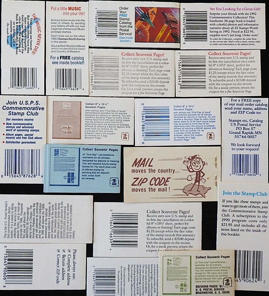 U.S. POSTAGE, 18 COMPLETE STAMP BOOKLETS 8 CENT TO 29 CENT