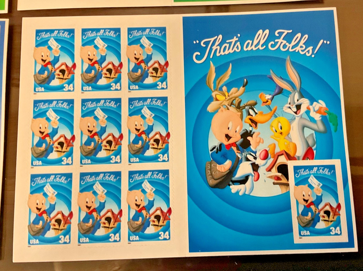 Five Booklets x 10 = 50 of LOONEY TUNES Bugs Bunny Complete Set US Postage Stamp