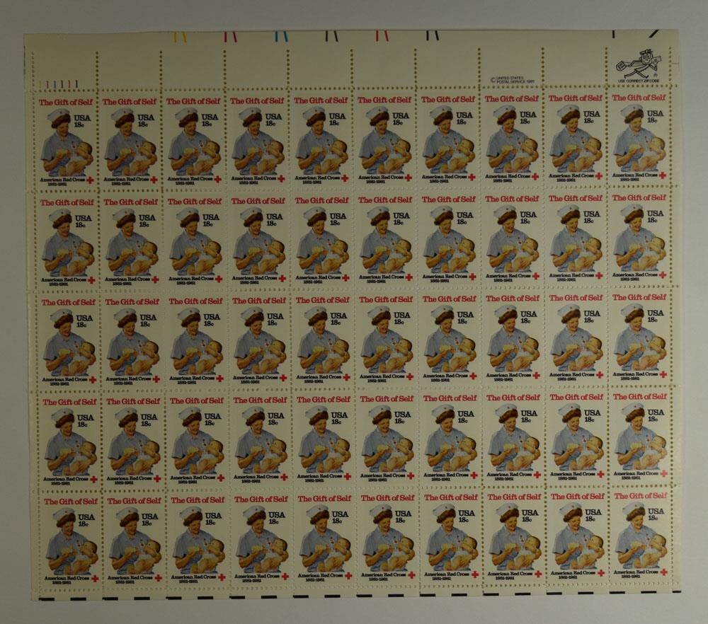 US SCOTT 1910 SHEET OF 50 THE GIFT OF SELF STAMPS 18 CENT FACE MNH