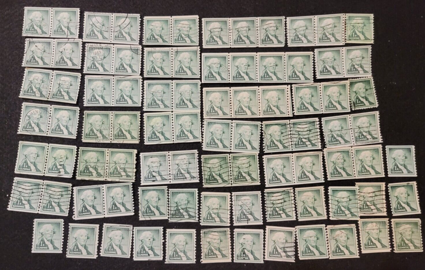 # 1054 – 1960 Liberty Series Coil Stamps – 1¢ George Washington Used 1 Stamp + 2