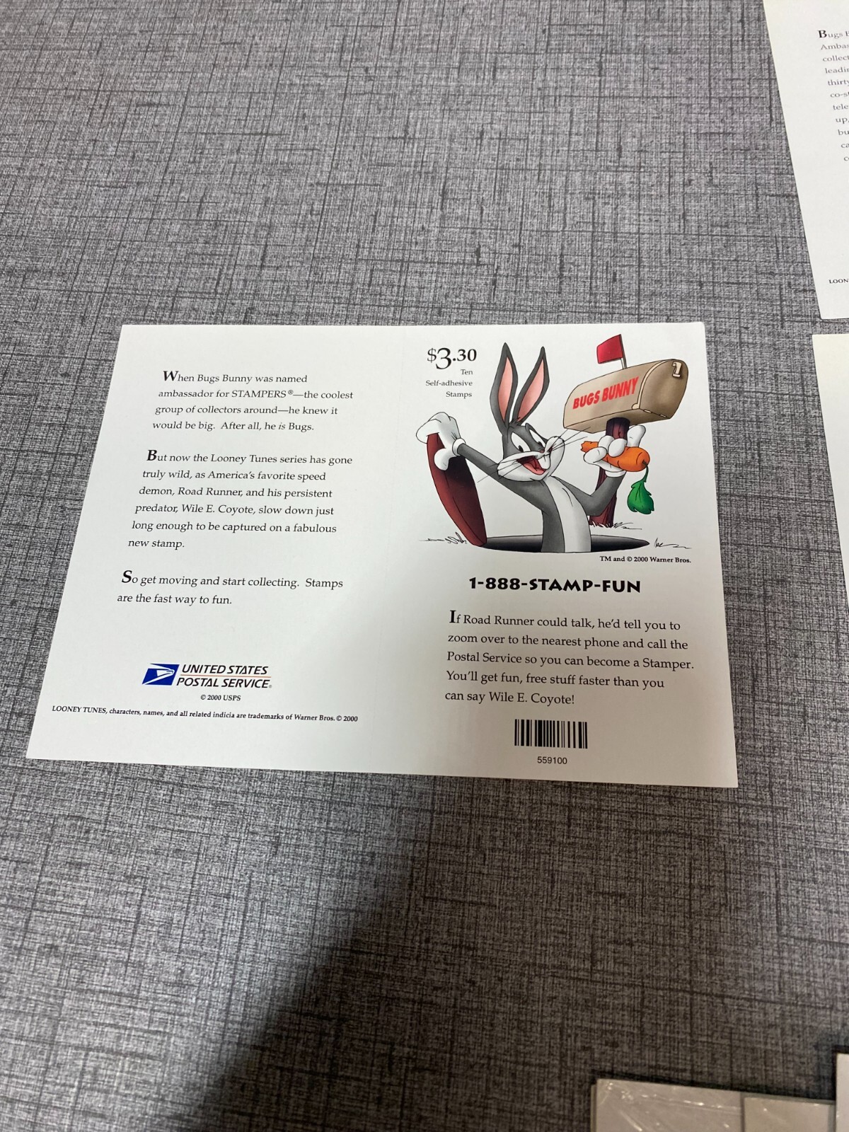 Six Booklets of LOONEY TUNES Bugs Bunny US Postage Stamp