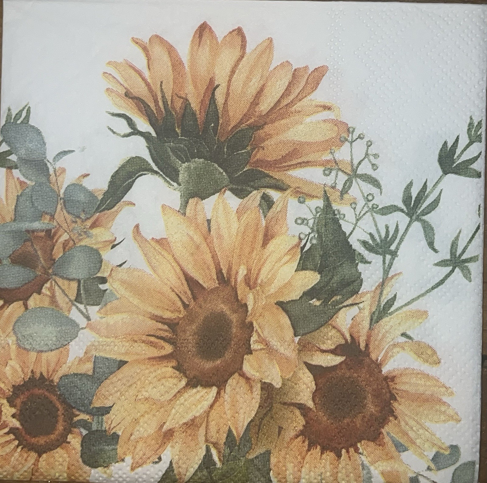 TWO Paper Beverage Decoupage Napkins – Fall Autumn Halloween 5×5” Sunflowers