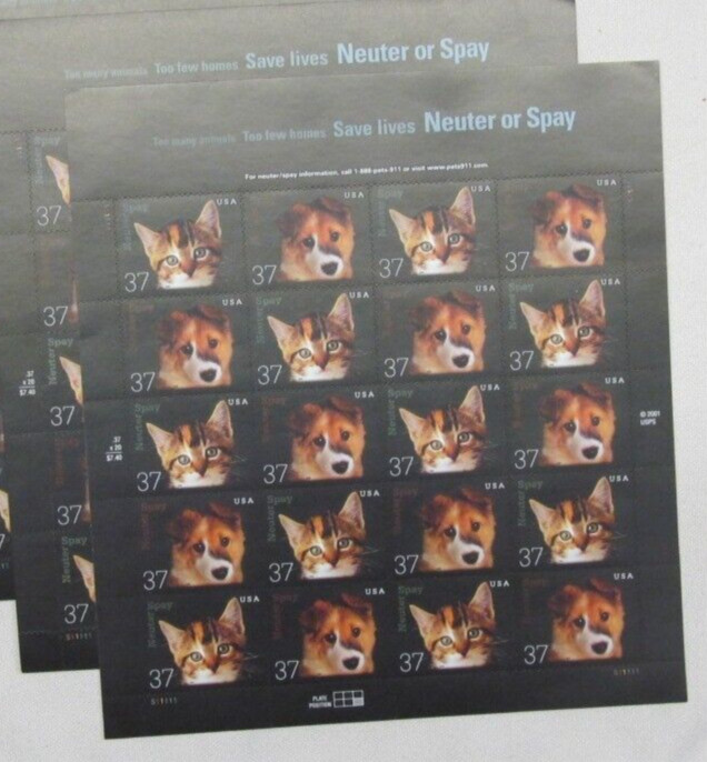 Three x 20 = 60 Save Lives NEUTER or SPAY 37¢ US Postage Stamps USA # 3670-3671