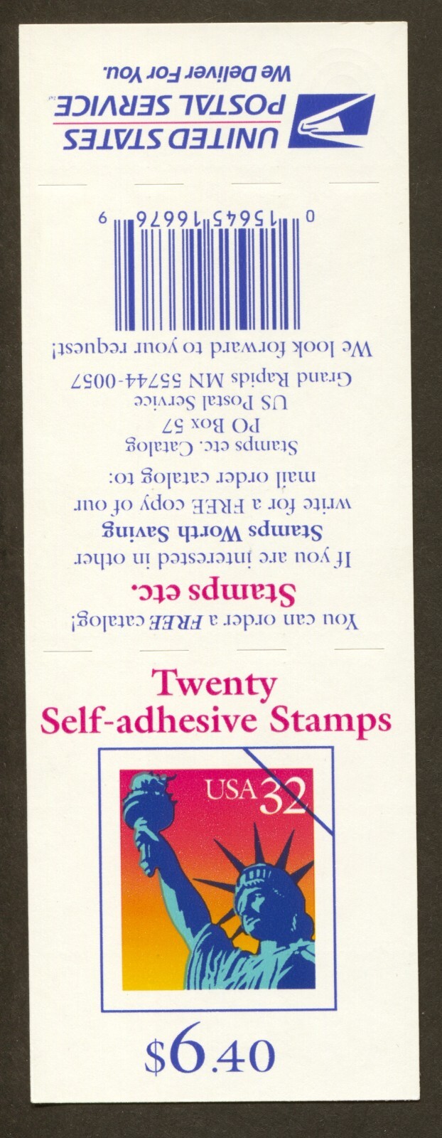 U.S. Scott# 3122a, 1997 Statue of Liberty, Booklet Pane of 20, 2022 SCV: $14.00