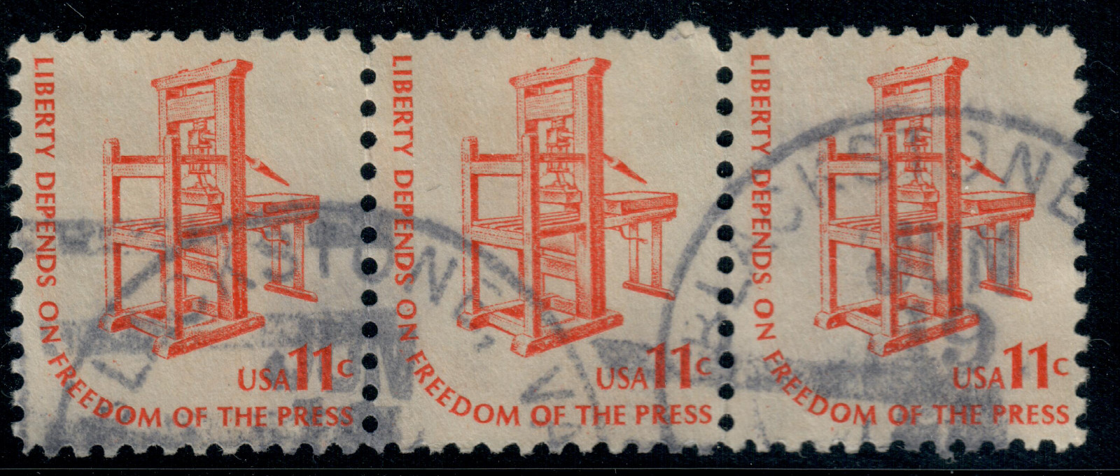 USA – 1975 – Americana Issue – Printing Press – 11¢ x3 – #3517