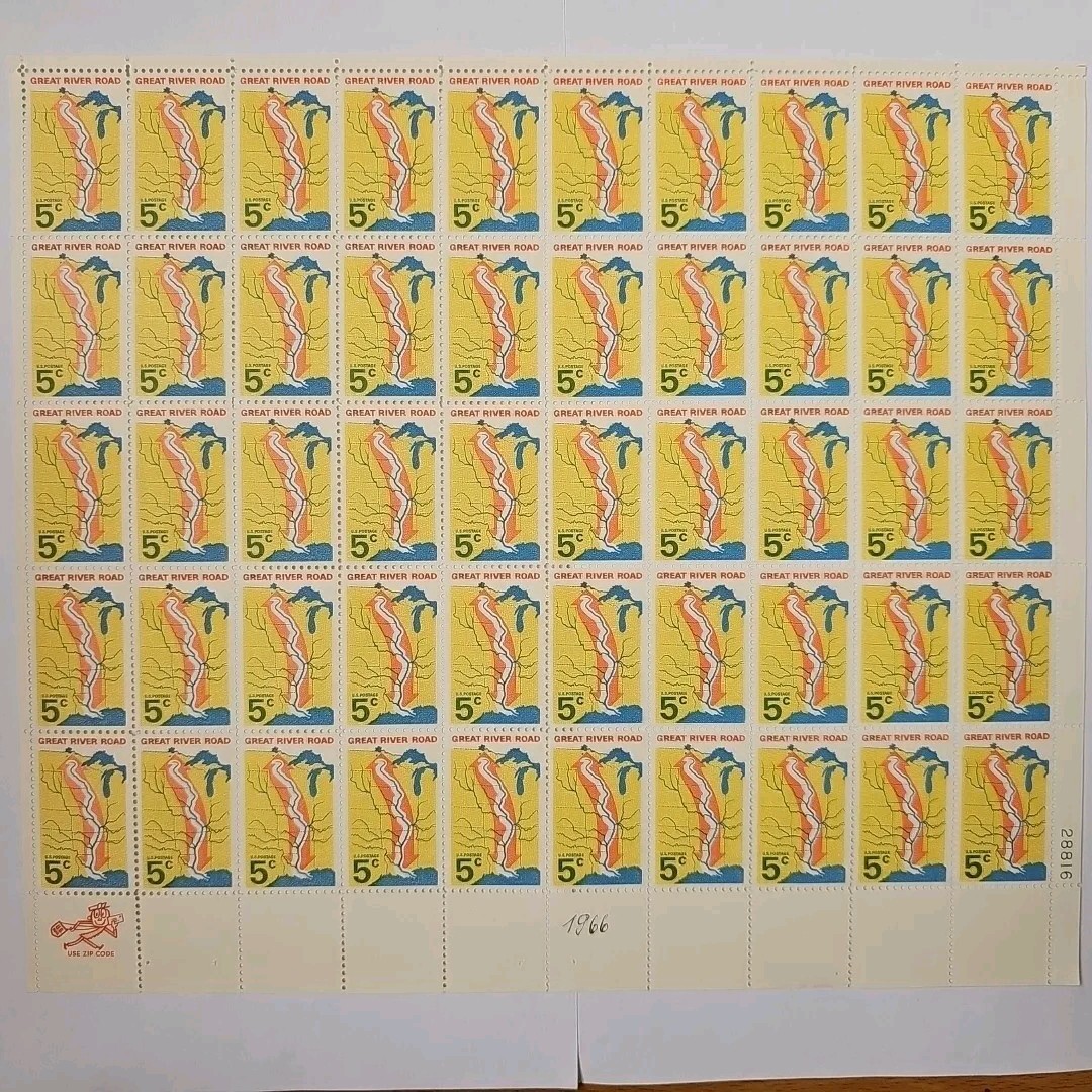 Stamp US Postage 5c 5 Cent Sheet OF 50 Stamps Great River Road 1966