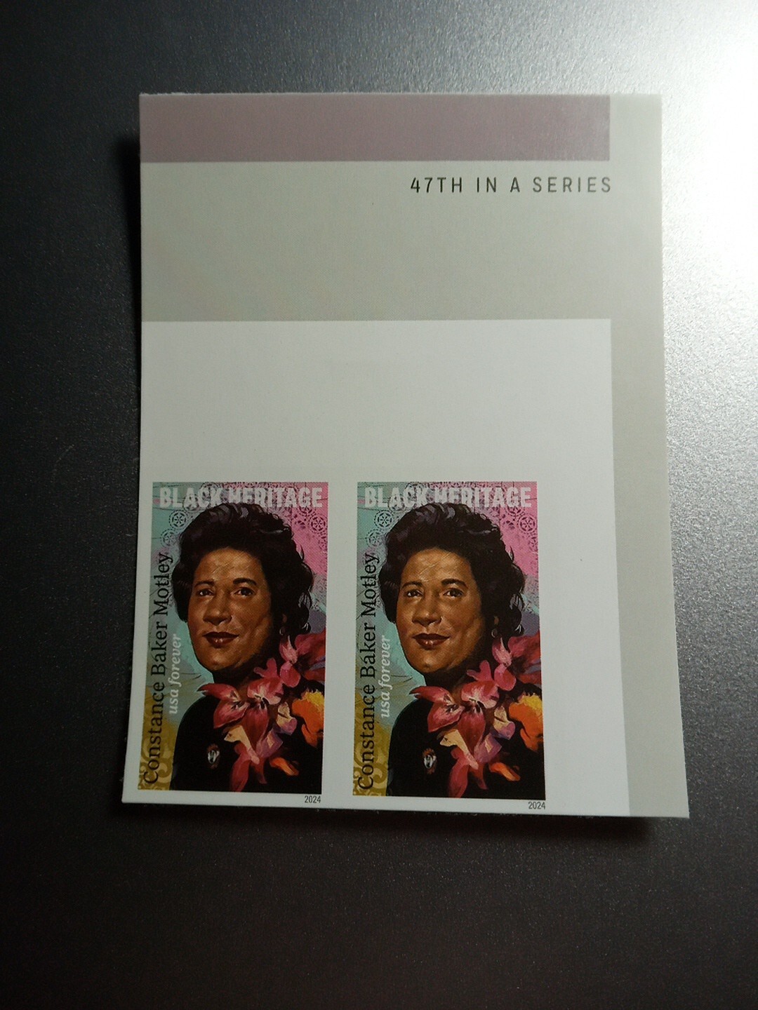 USA 2024 Sc #5830a 4ever CONSTANCE BAKER MOTLEY Imperf/NDC Horizontal pair Mint