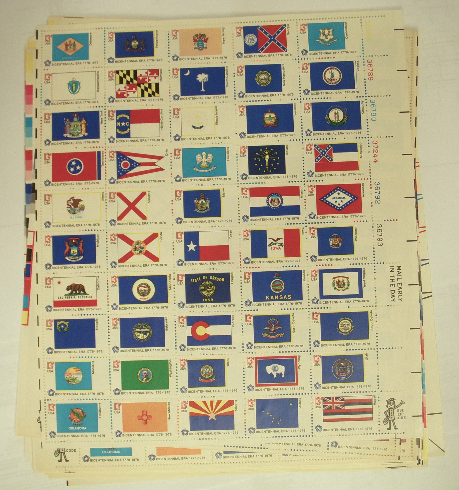 Scott #1633-1682 American Bicentennial State Flags~Full Sheet 1682a~MNH 5 sheets
