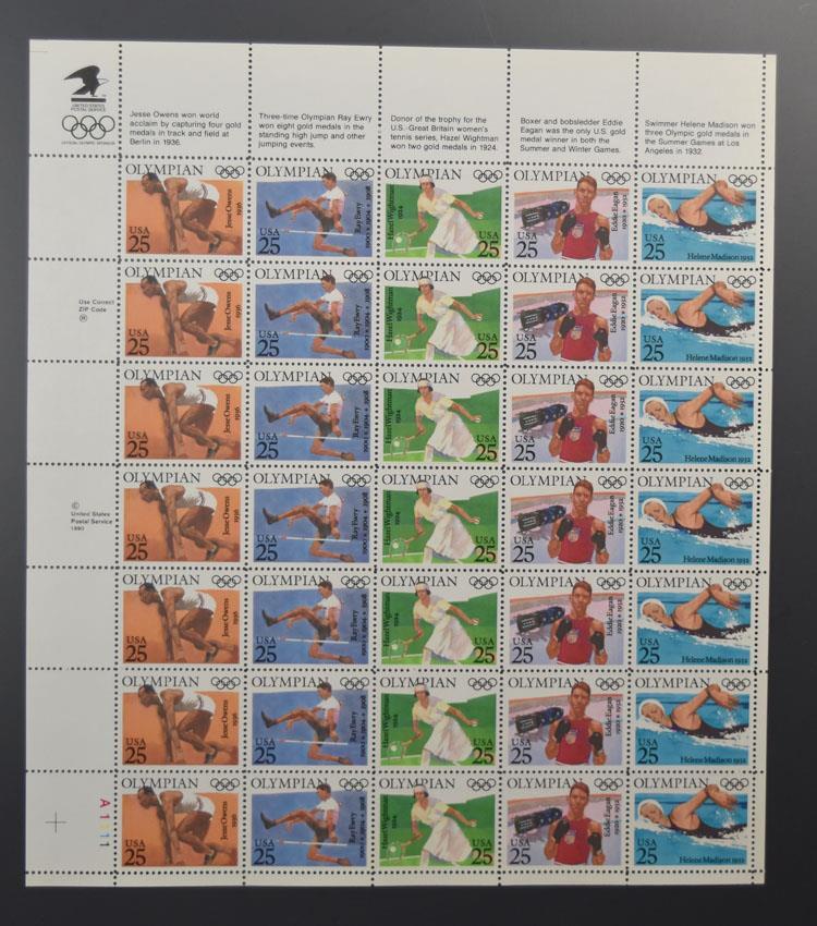 US SCOTT 2496 – 2500 PANE OF 35 OLYMPIAN STAMPS 25 CENT FACE MNH