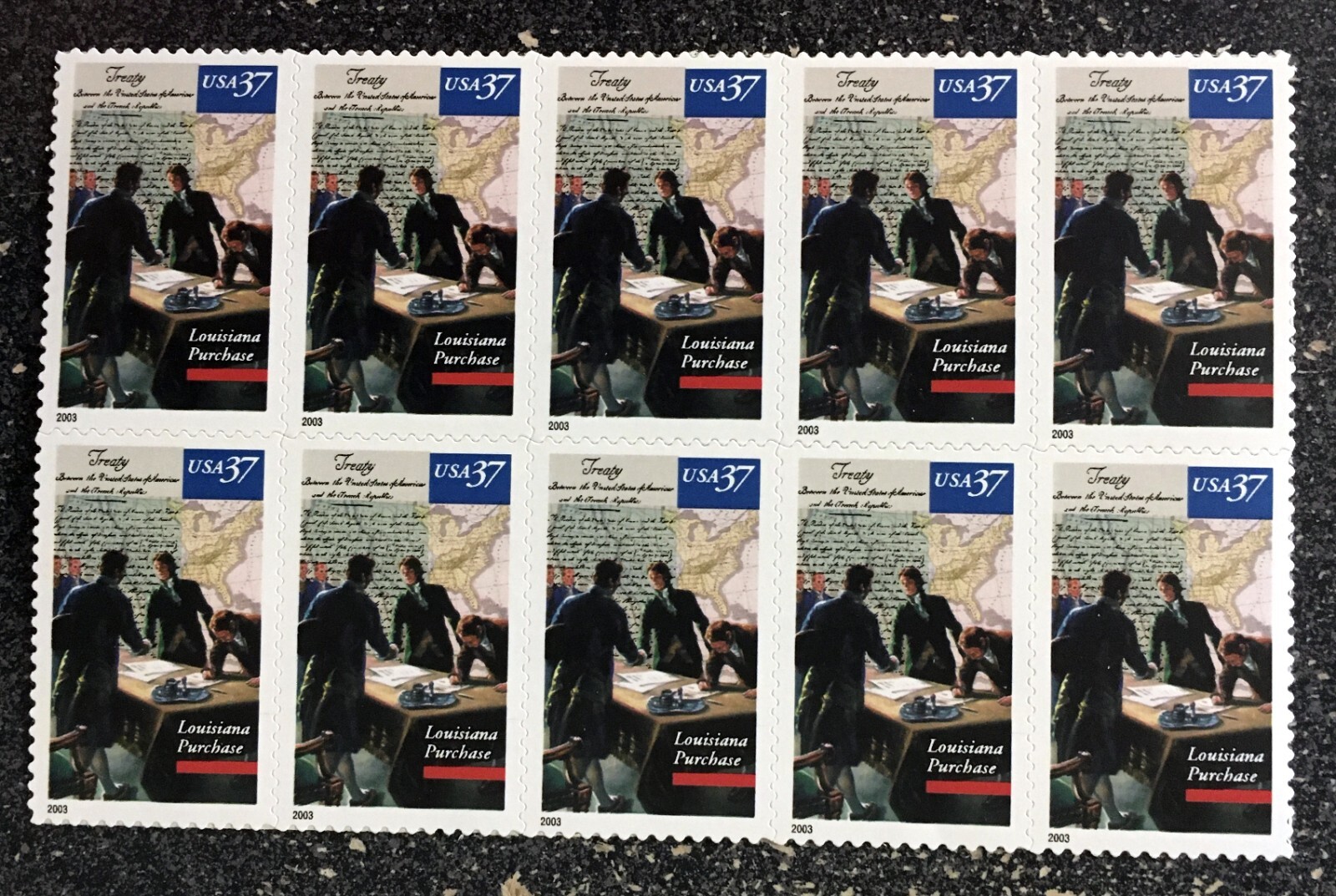 2003USA #3782 37c Louisiana Purchase – Block of 10 From Sheet mint