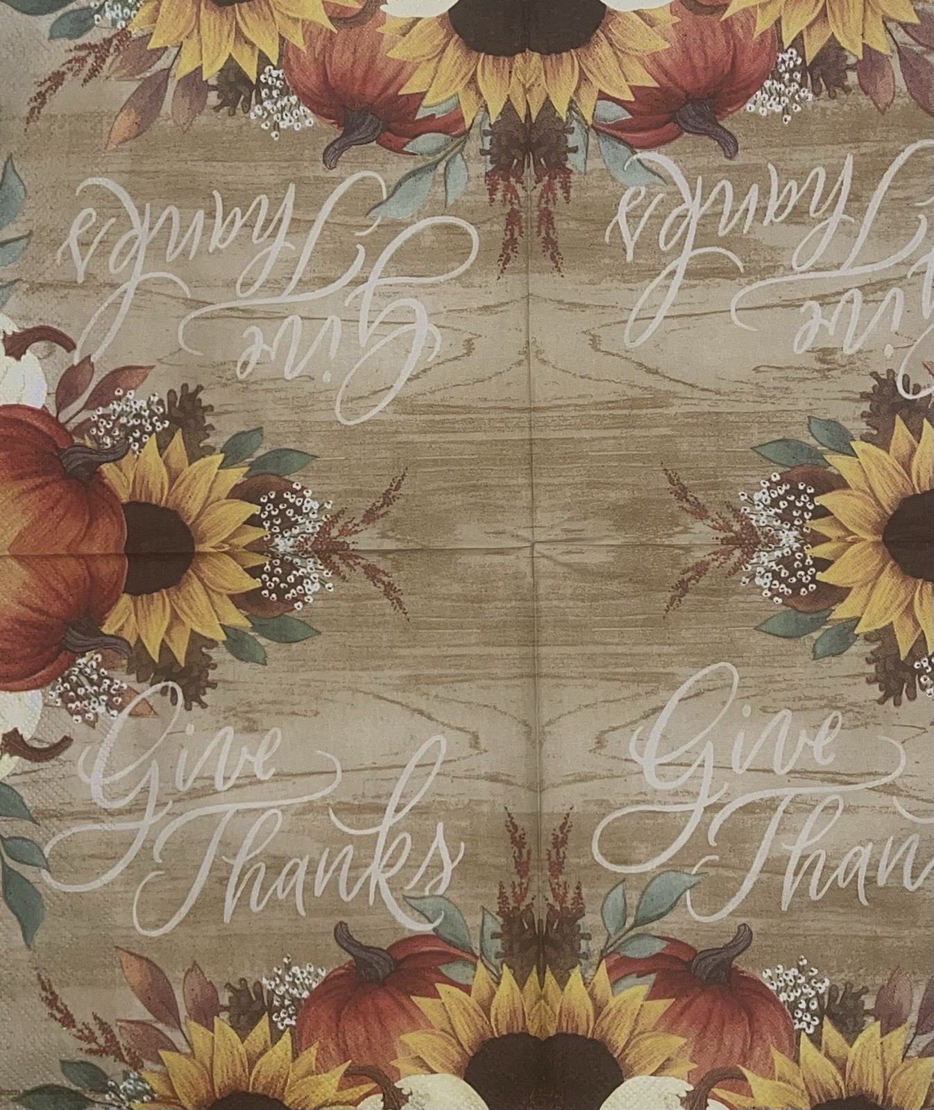 TWO Paper LUNCHEON Decoupage Napkins/Art/Give Thanks /sunflowers/pumpkins/Autumn
